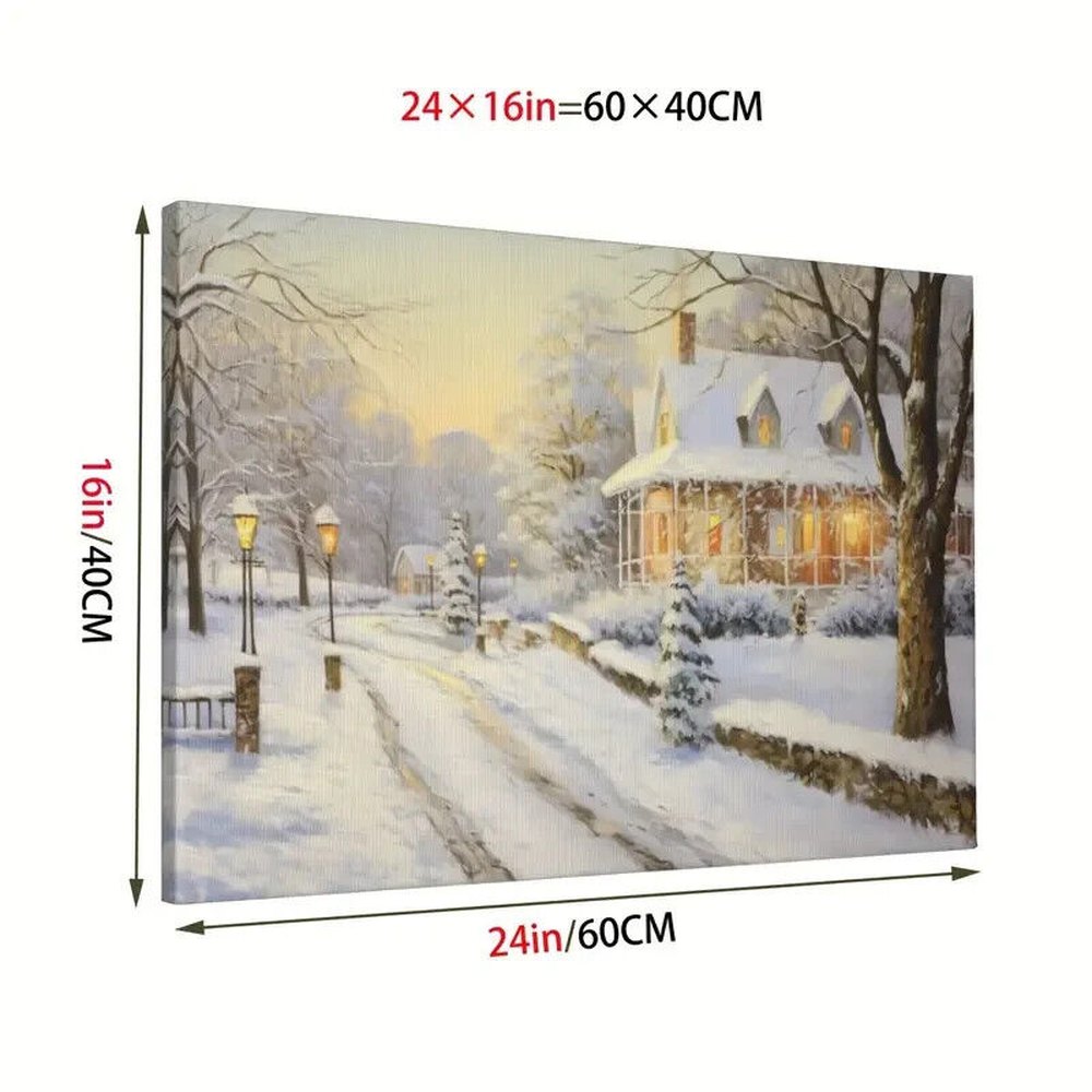 Lighted House Scenic Winter Canvas Print Framed 16" x 24" Wall Art Home & Garden:Home Décor:Posters & Prints Style Your Walls